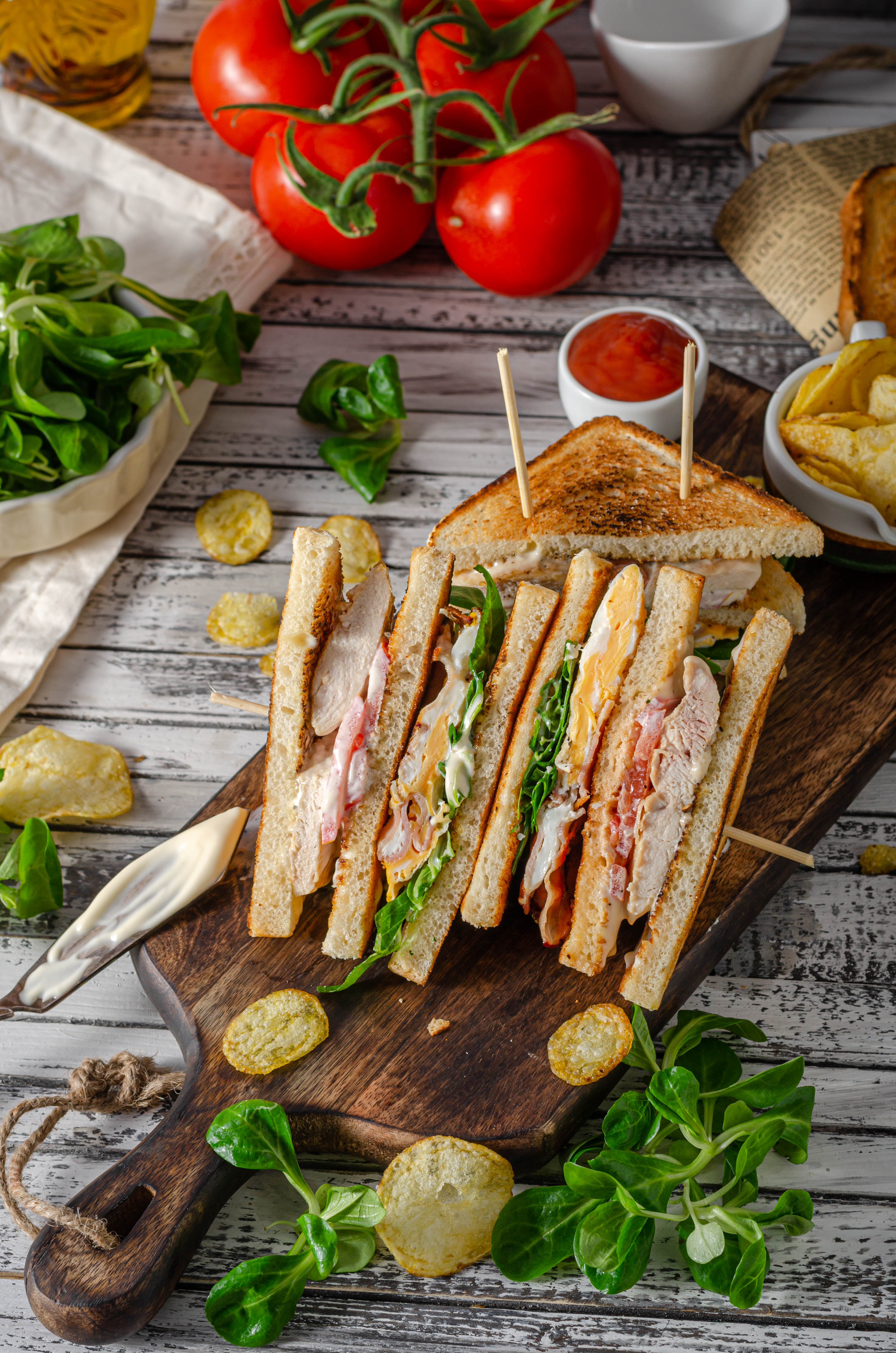 Delicious homemade club sandwich Simple but great sandwich, well known, fresh ingredience